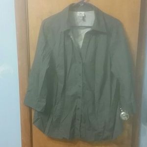 Dark blue and white tiny polka dot v-neck blouse